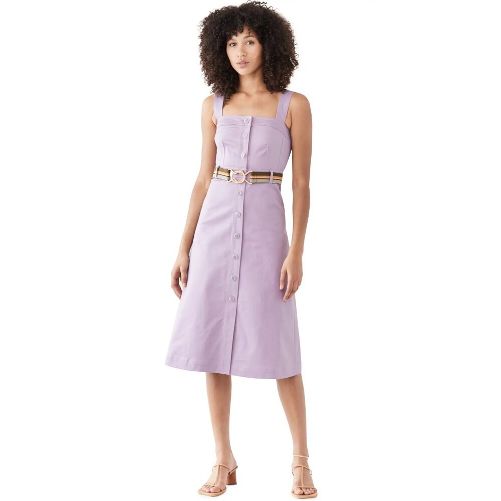 Tory Burch $498 Button Front Sundress 12 Spring Hydrangea Cotton Blend Belted - Picture 12 of 15